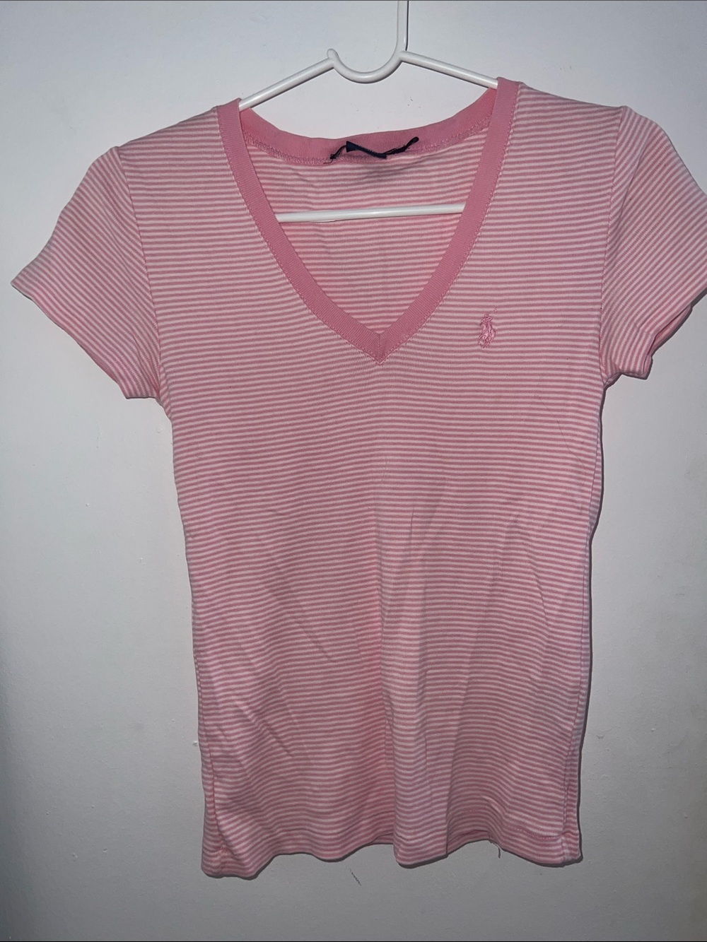 Ralph Lauren Pink & White Striped V-Neck Tee